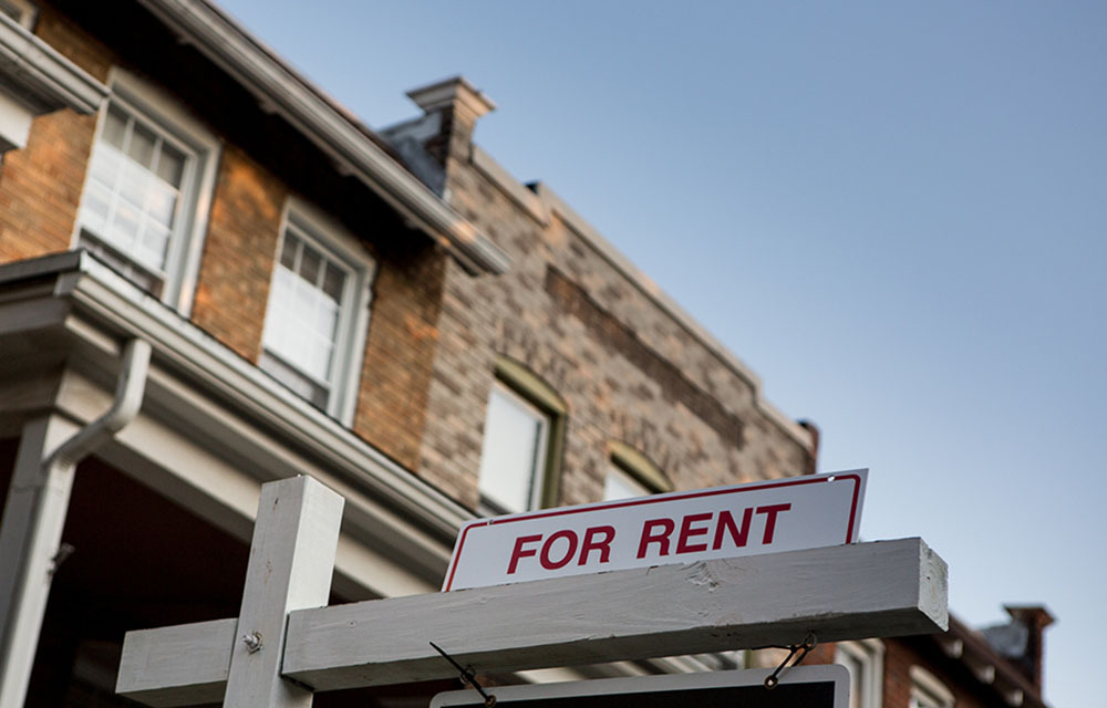 A "for rent" sign in front of a house in Kingman Park, Washington, D.C.